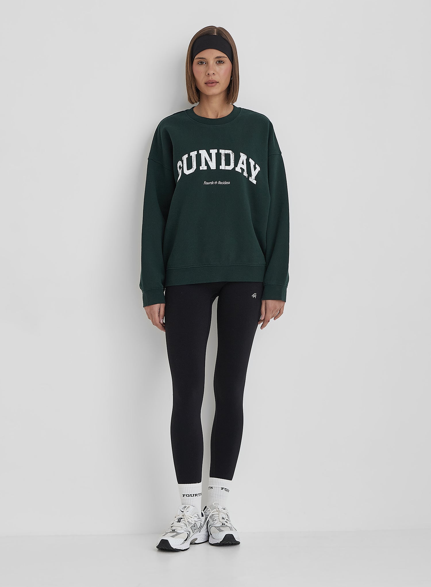 Green Distressed Sunday Slogan Oversized Sweatshirt